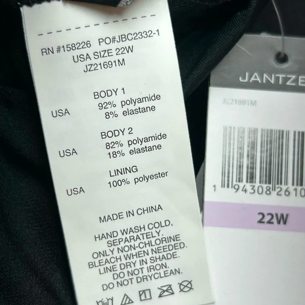 Jantzen Black Draped One Piece Swimsuit with Tummy Control Size 22W NWT - Picture 6 of 8